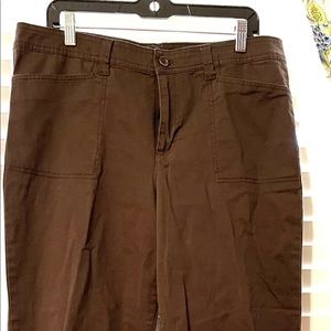 Brown slacks with pockets front and back.